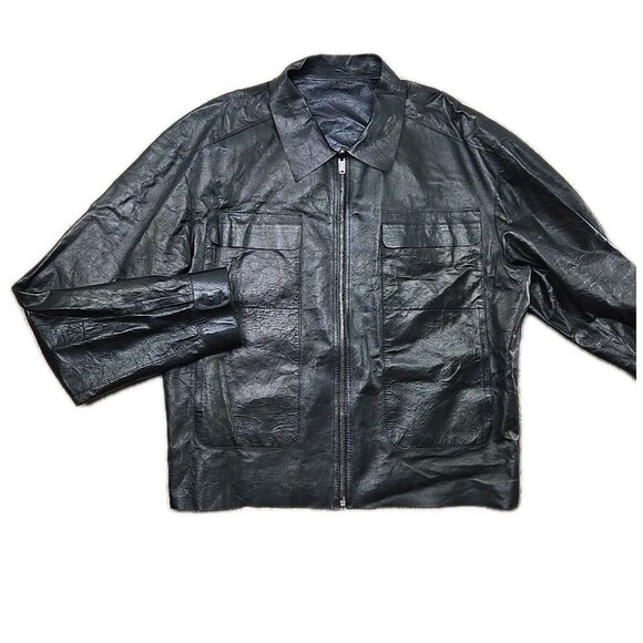 Women's Fendi NAPPA Leather Jacket Size 52 (US 2XL) - Black Thin Unlined Zip Up - Picture 1 of 16